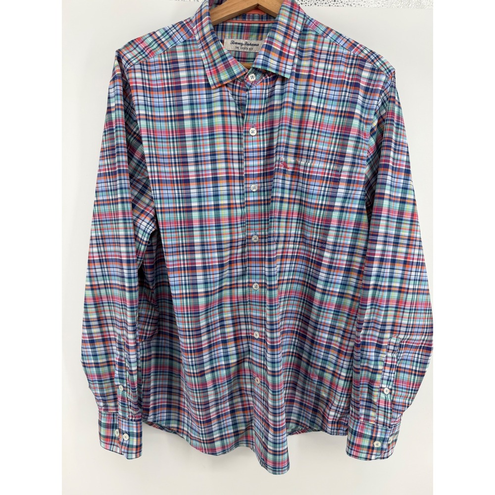 Tommy Bahama The Siesta Key Mens Medium Plaid Nylon Spandex Stretch Shirt Multi